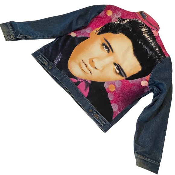 Vintage Elvis Presley Blue Jean Denim JacketUnique Vibrant Back Print XL